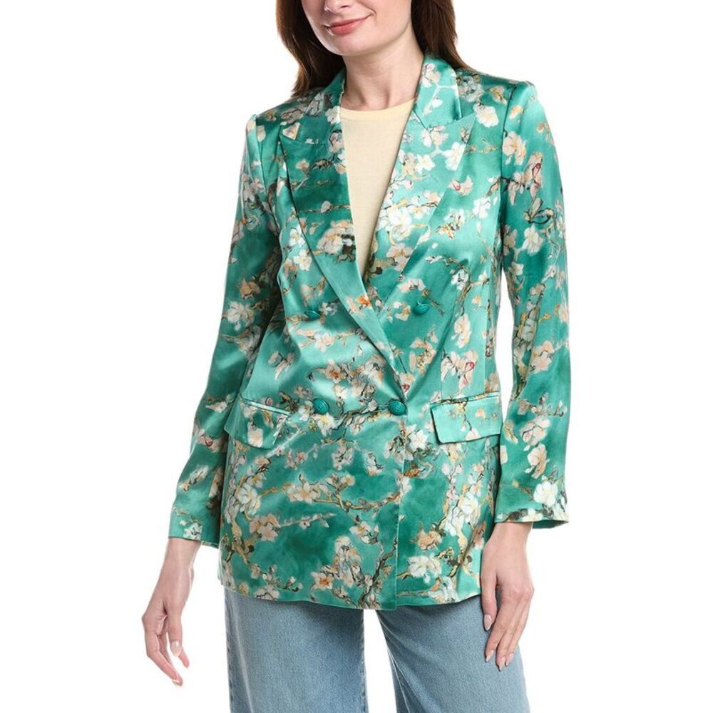 L’Agence Womens L'agence Taryn Double-Breasted Silk Blazer, Blue